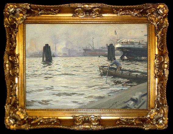 framed  Anders Zorn The Port of Hamburg,, ta009-2